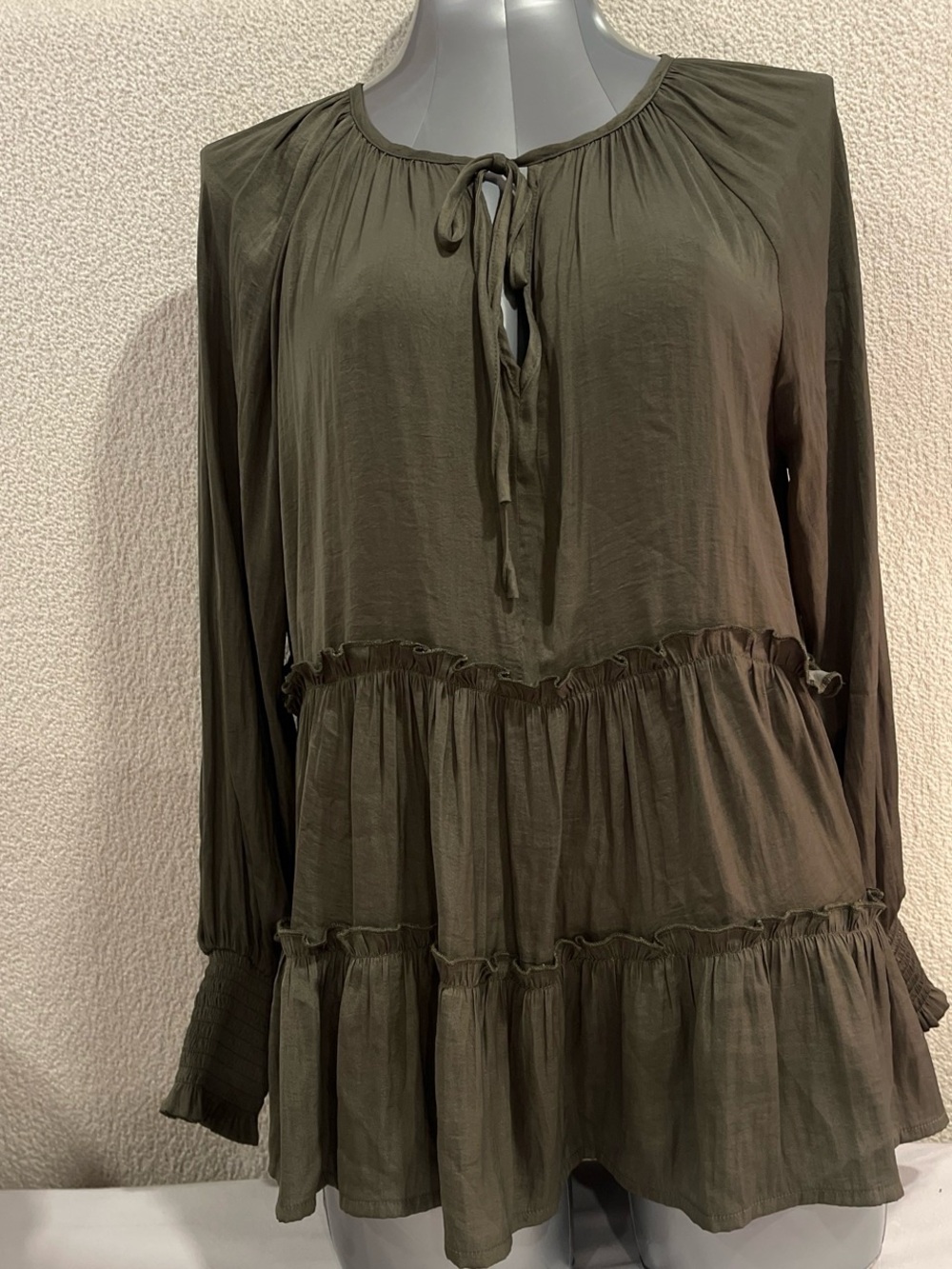 glam Olive Ruffled Peasant Top